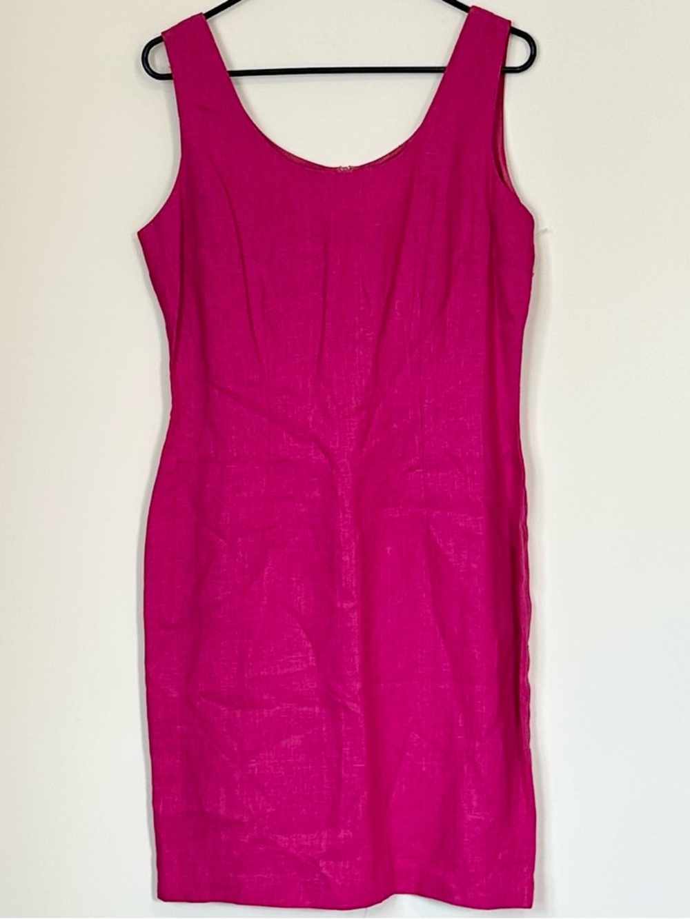 Sake Fuchsia Pink Sleeveless Midi Sheath Linen Dress - Size: 8